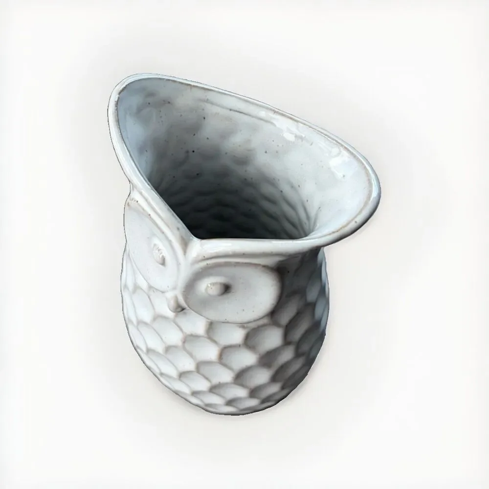 Dimple Pattern Owl 6” White Vase Planter Farmhouse Napco